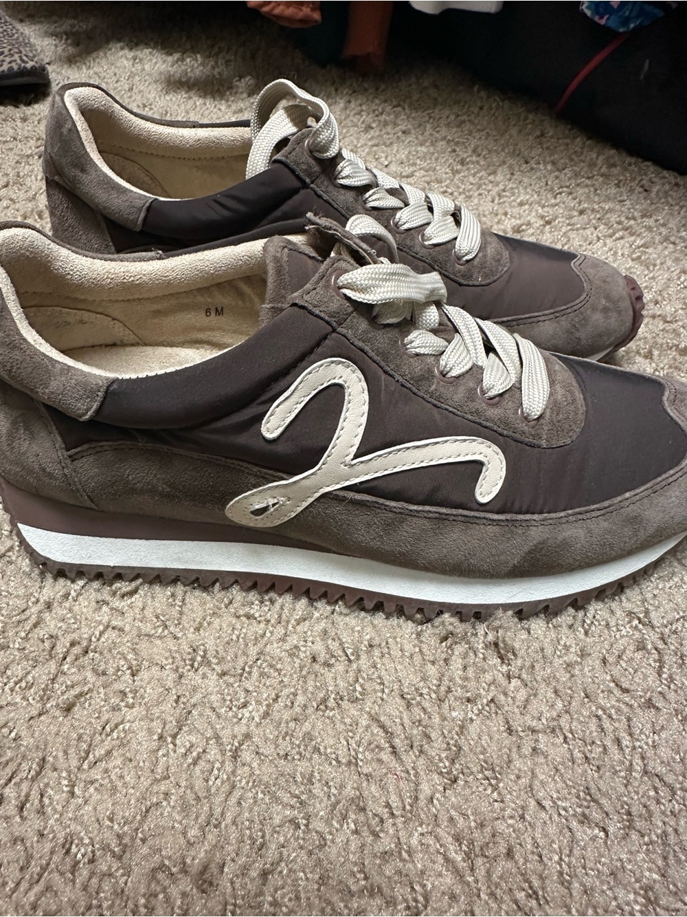 Vaneli Taupe and Cream Women's Lace-Up Sneakers